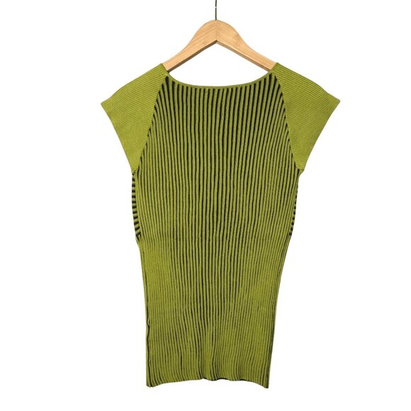 Dress Barn Womens Ribbed Knit Babydoll V Neck Fitted Y2K Sweater Sz Small Green - Picture 7 of 7